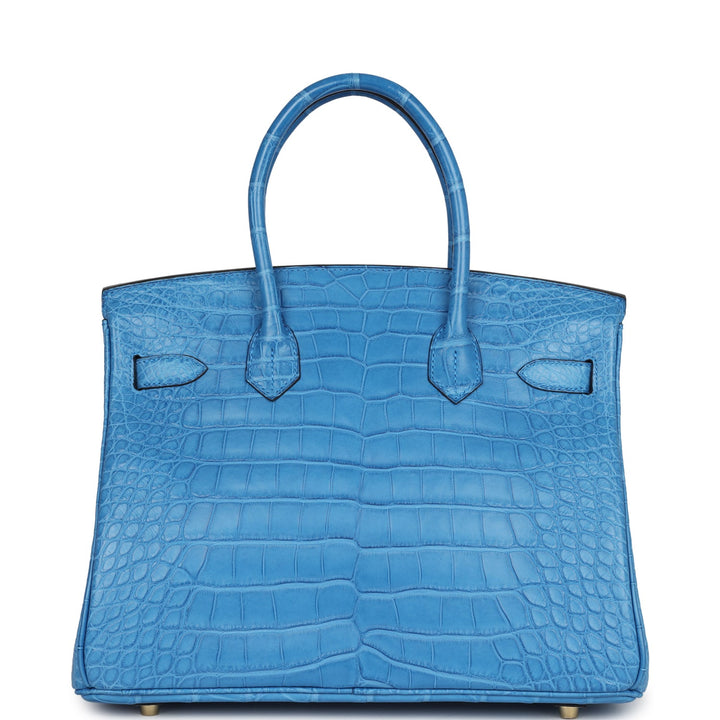 Hermes Birkin 30 Bleu Mykonos Matte Alligator Gold Hardware