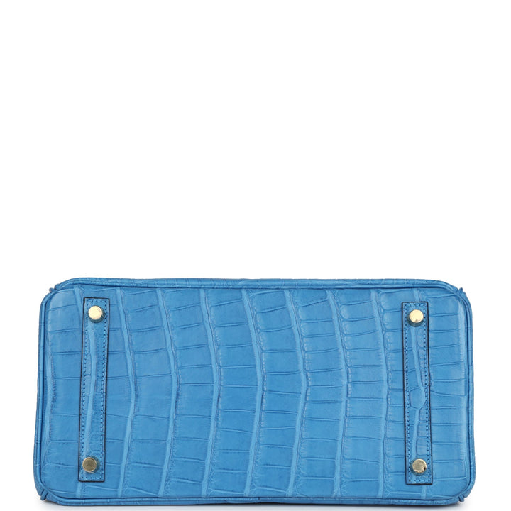 Hermes Birkin 30 Bleu Mykonos Matte Alligator Gold Hardware