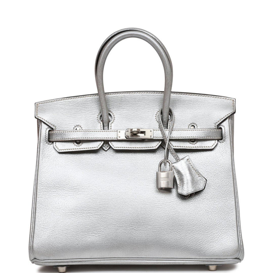 Top quality Hermes Birkin 25 Silver Metallic Chevre Palladium Hardware