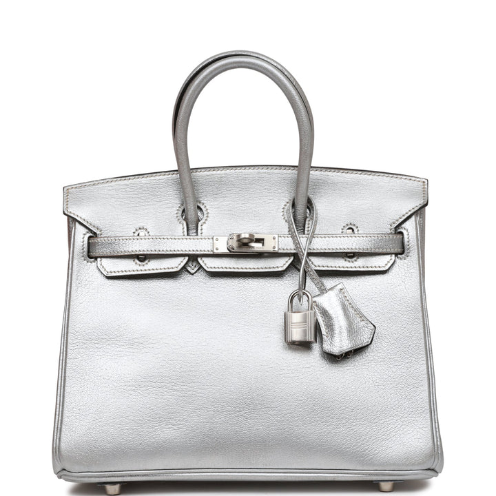 Top quality Hermes Birkin 25 Silver Metallic Chevre Palladium Hardware