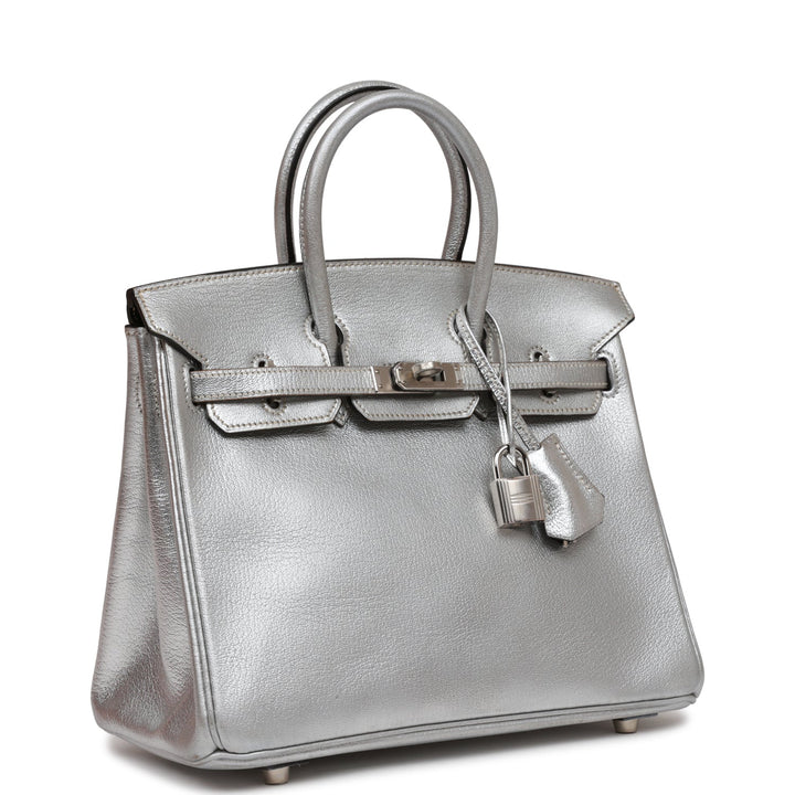 Top quality Hermes Birkin 25 Silver Metallic Chevre Palladium Hardware