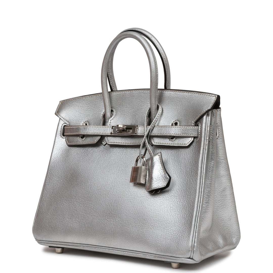 Top quality Hermes Birkin 25 Silver Metallic Chevre Palladium Hardware