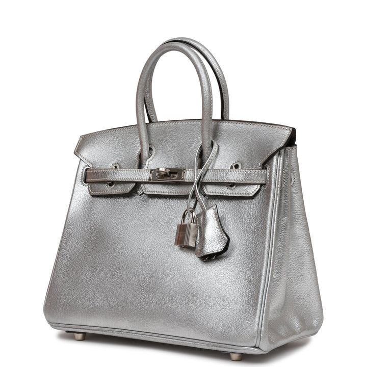 Top quality Hermes Birkin 25 Silver Metallic Chevre Palladium Hardware