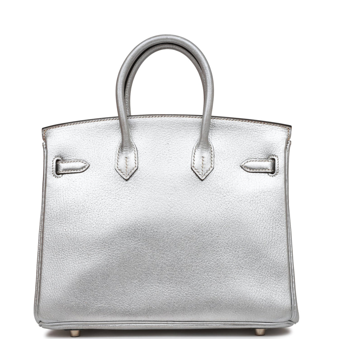 Top quality Hermes Birkin 25 Silver Metallic Chevre Palladium Hardware