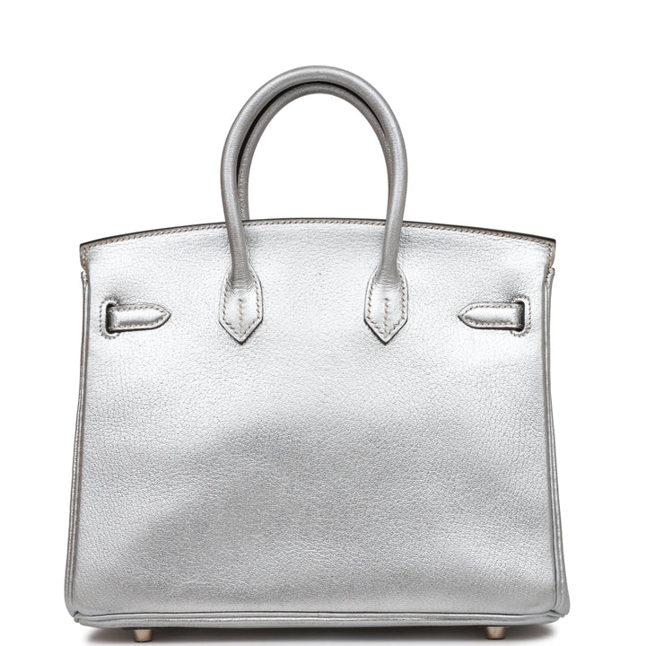 Top quality Hermes Birkin 25 Silver Metallic Chevre Palladium Hardware