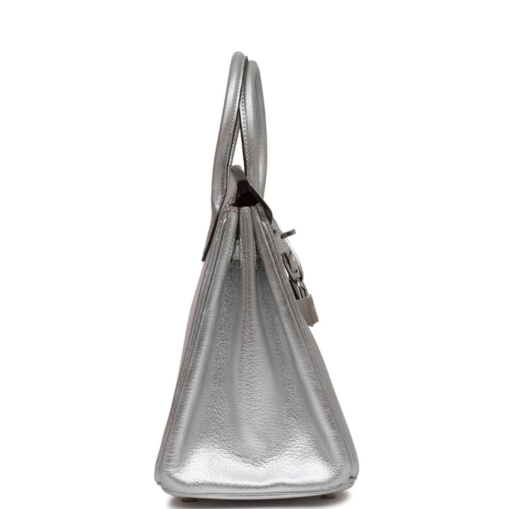 Top quality Hermes Birkin 25 Silver Metallic Chevre Palladium Hardware