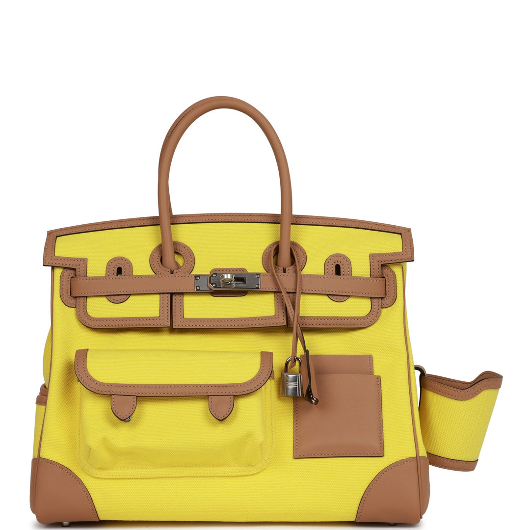 Hermes Birkin 35 Cargo Jaune Citron Toile and Chai Swift Palladium Hardware