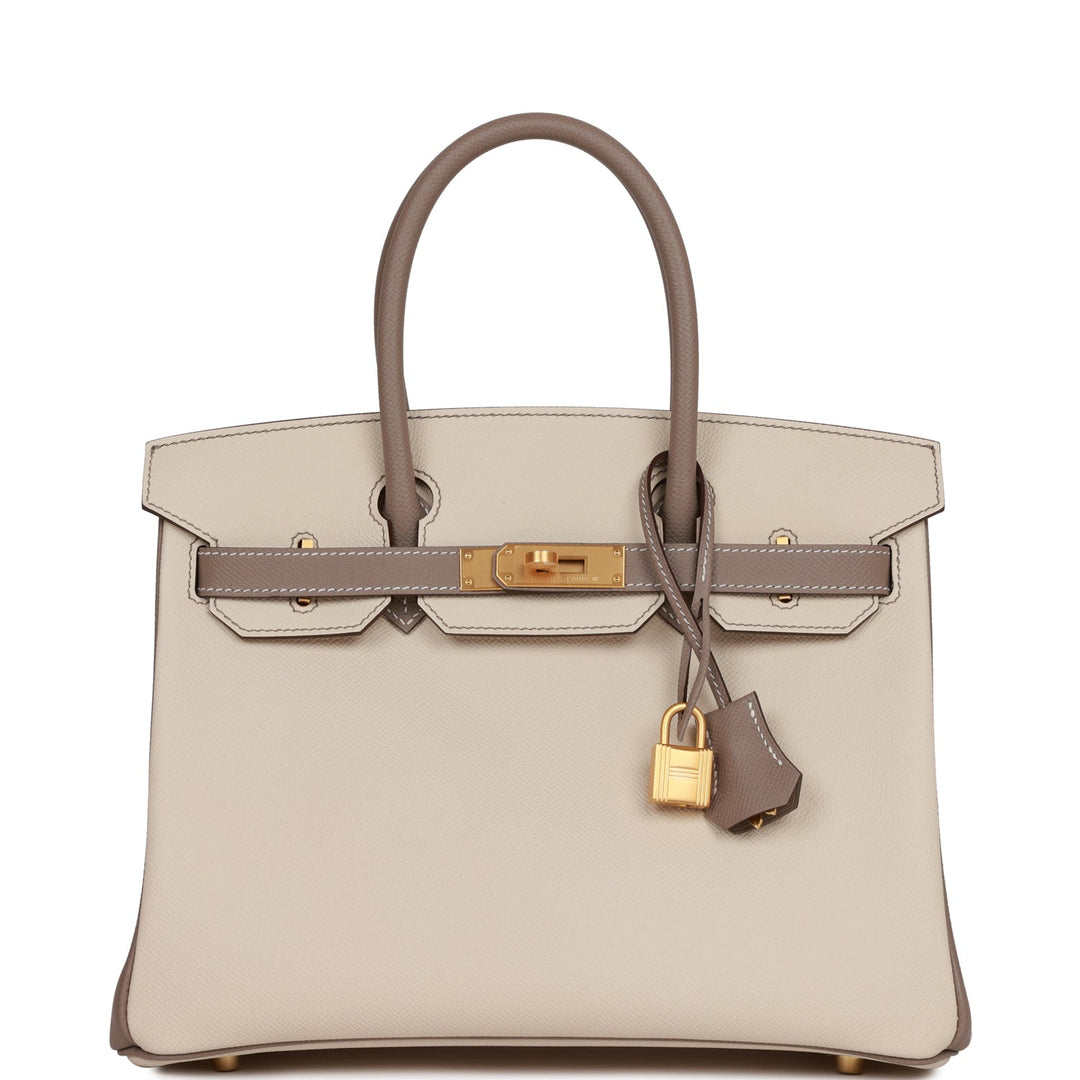 top quality Hermes Special Order (HSS) Birkin 30 Craie and Gris Asphalte Epsom Brushed Gold Hardware