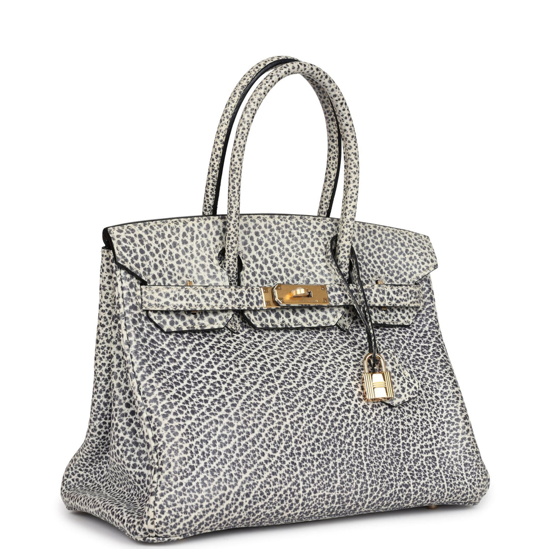 Hermes Birkin 30 White Dalmatian Buffalo Gold Hardware