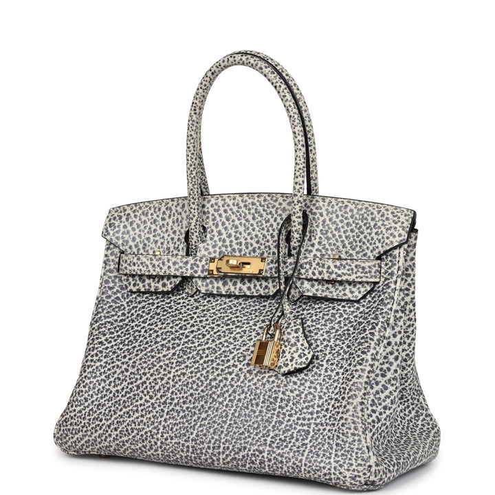 Hermes Birkin 30 White Dalmatian Buffalo Gold Hardware