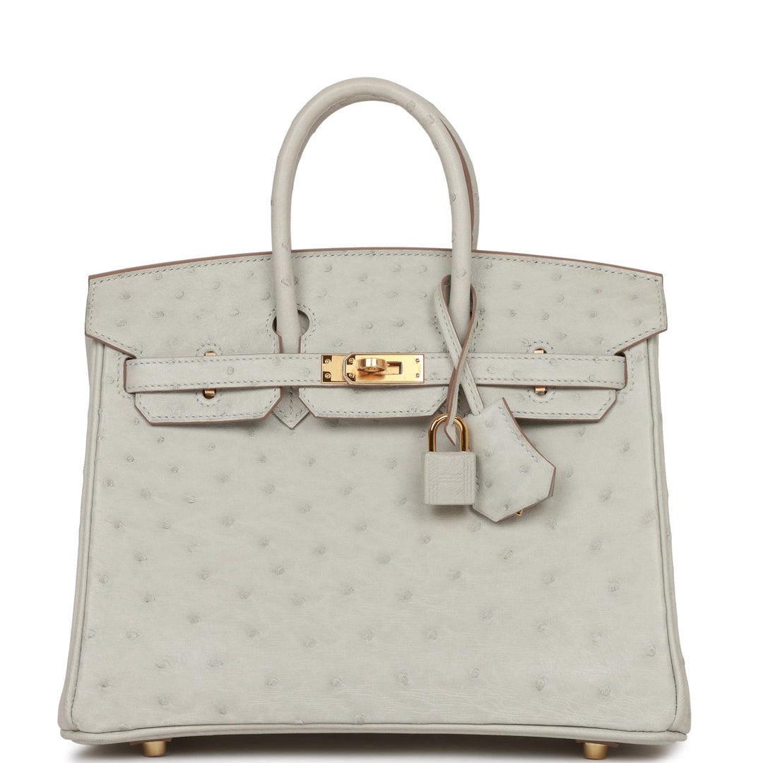 top quality Hermes Birkin 25 Gris Perle Ostrich Gold Hardware