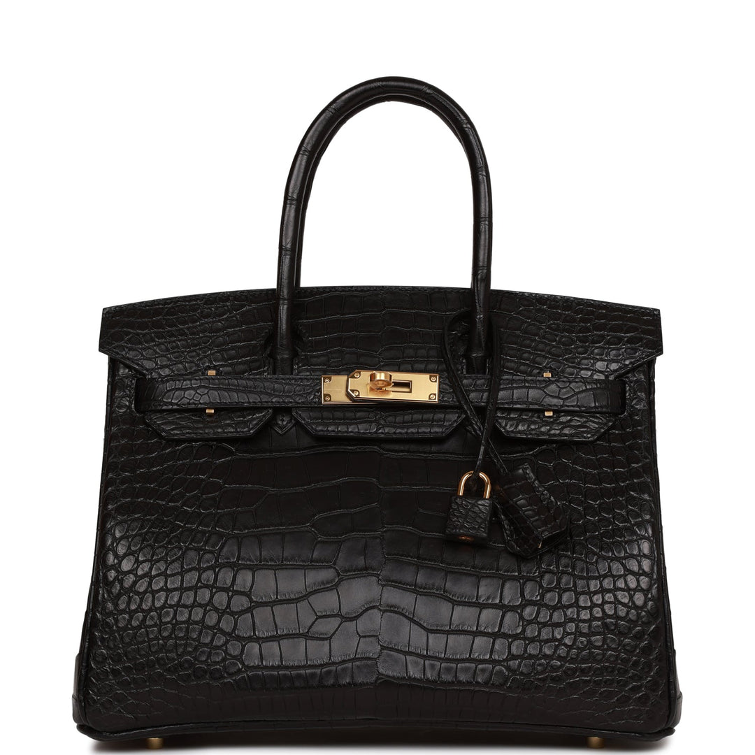top quality Hermes Birkin 30 Black Matte Alligator Gold Hardware