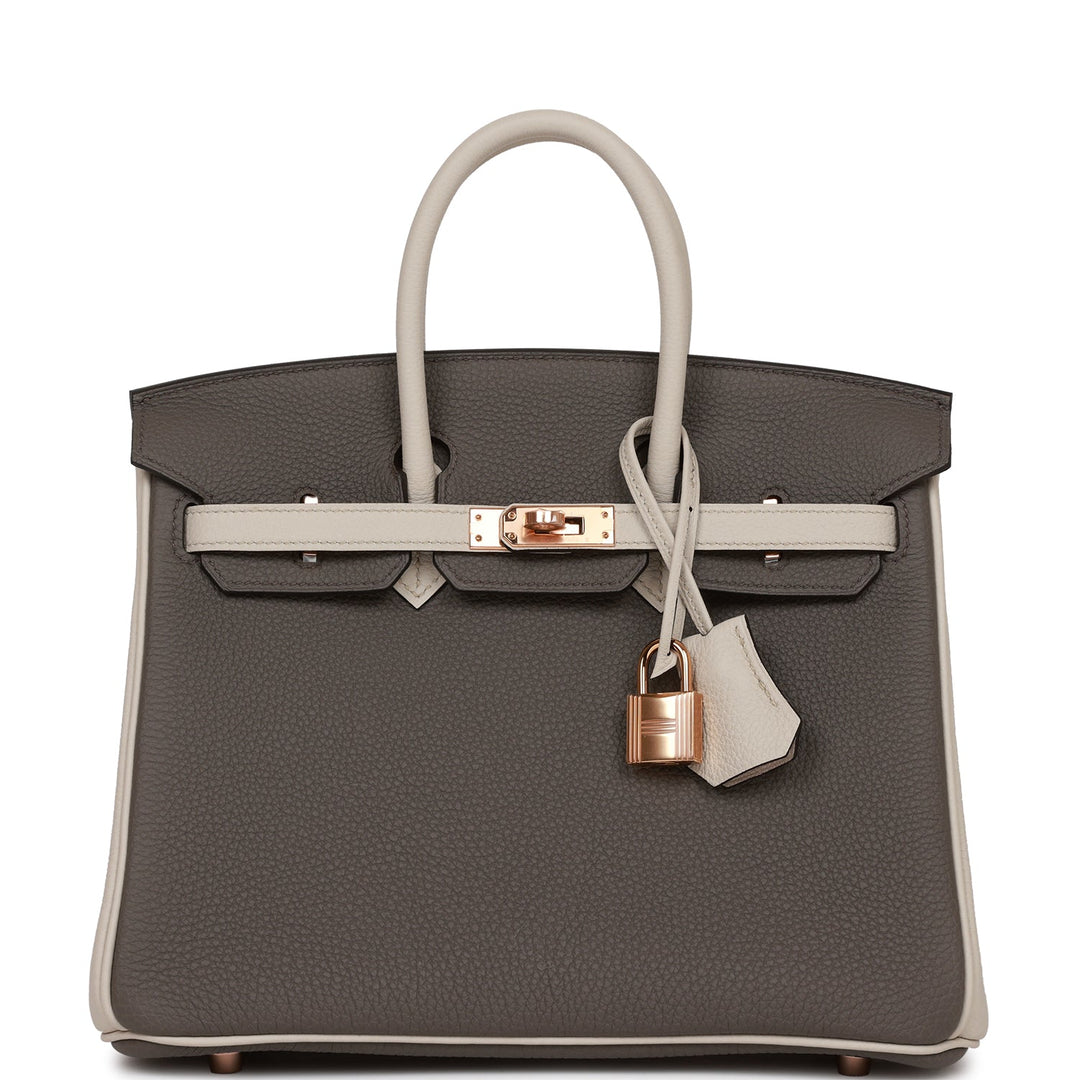 top quality Hermes Special Order (HSS) Birkin 25 Etain and Beton Togo Rose Gold Hardware