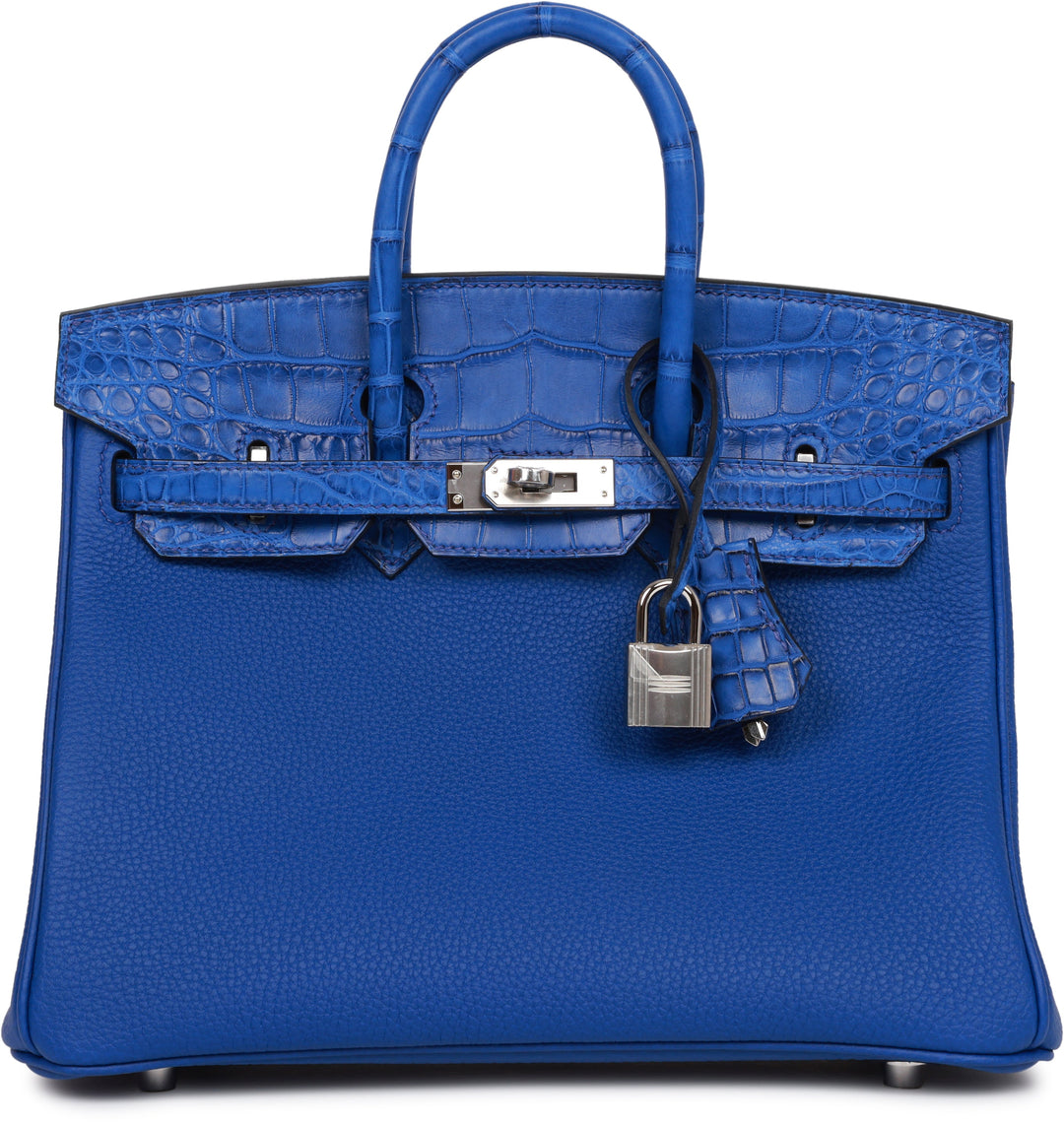 top quality Hermes Birkin 25 Bleu Royal Matte Alligator and Togo Touch Palladium Hardware