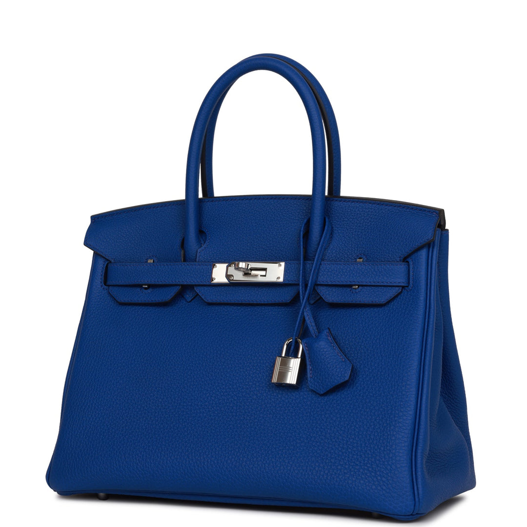 Premium Handmade Hermes Birkin 30 Bleu Royal Togo Palladium Hardware