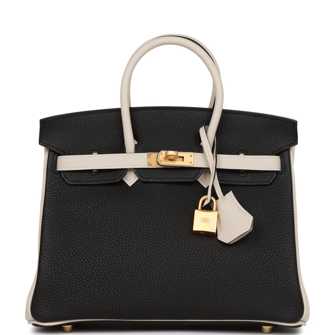top quality Hermes Special Order (HSS) Birkin 25 Black and Craie Togo Brushed Gold Hardware