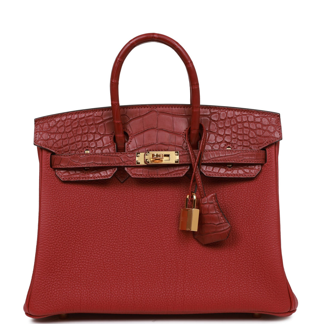 top quality Hermes Birkin 25 Rouge Grenat Matte Alligator and Togo Touch Gold Hardware