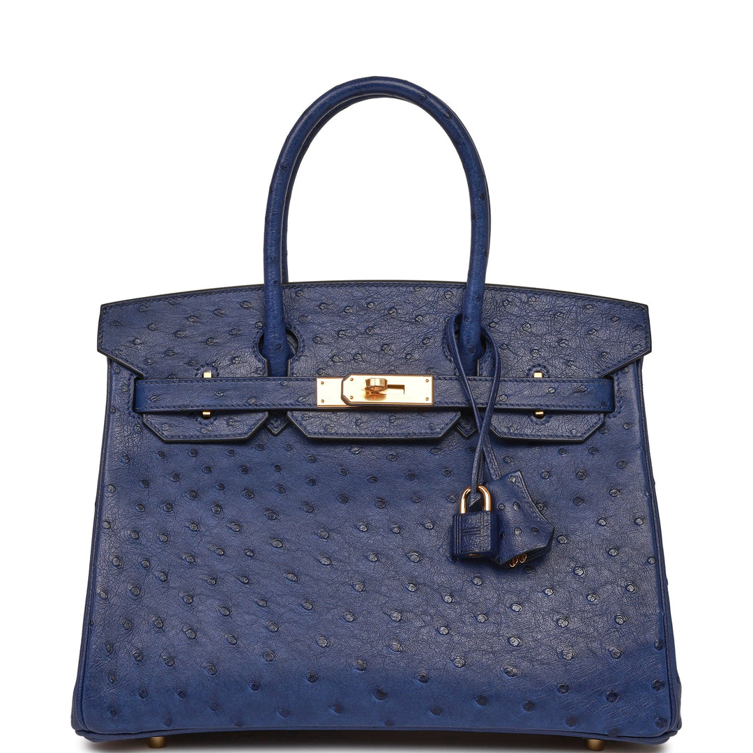 top quality Hermes Birkin 30 Bleu Saphir Ostrich Gold Hardware