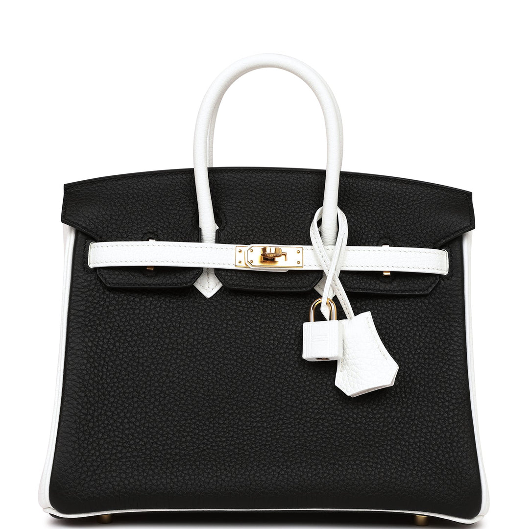 top quality Hermes Special Order (HSS) Birkin 25 Black and White Clemence Gold Hardware