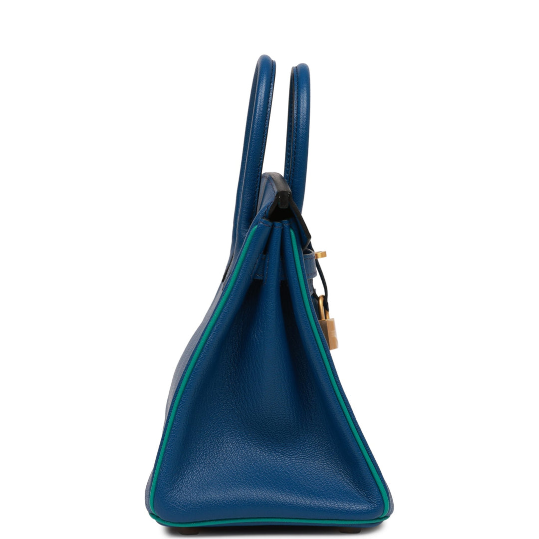 Top quality Hermes Special Order (HSS) Birkin 25 Bleu Saphir and Vert Vertigo Chevre Brushed Gold Hardware