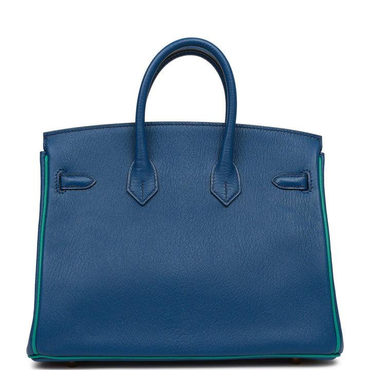 Top quality Hermes Special Order (HSS) Birkin 25 Bleu Saphir and Vert Vertigo Chevre Brushed Gold Hardware