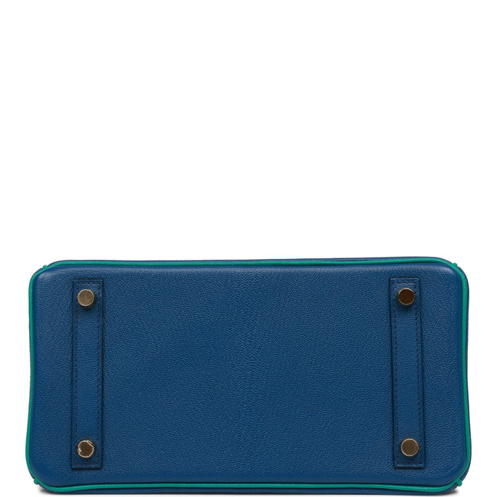 Top quality Hermes Special Order (HSS) Birkin 25 Bleu Saphir and Vert Vertigo Chevre Brushed Gold Hardware