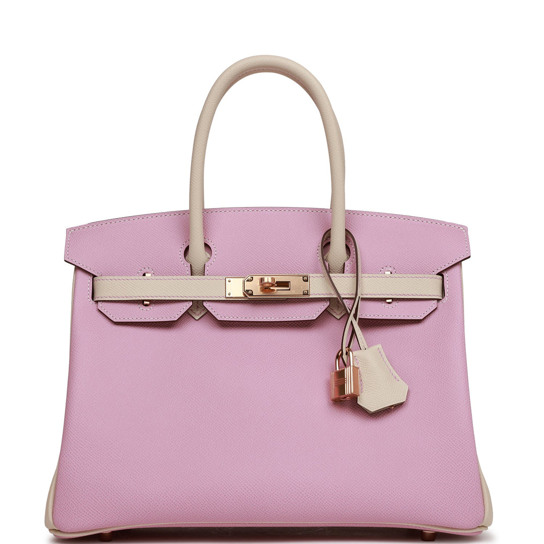 top quality Hermes Special Order (HSS) Birkin 30 Mauve Sylvestre and Craie Epsom Rose Gold Hardware