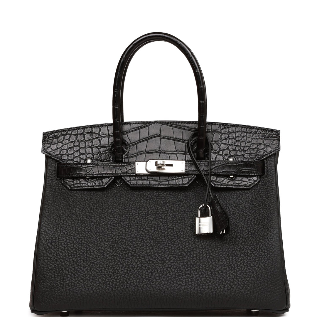 top quality Hermes Birkin 30 Black Matte Alligator and Togo Touch Palladium Hardware