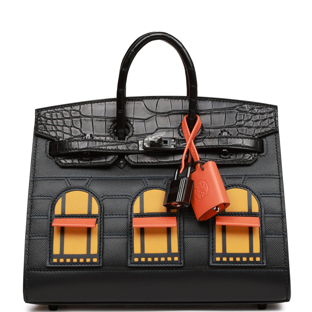 top quality Hermes Sac Faubourg Birkin 20 So Black Matte Alligator Black Hardware