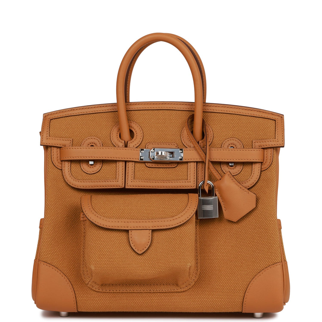 Top quality Hermes Birkin Cargo 25 Desert/Sesame Swift and Toile Canvas Palladium Hardware
