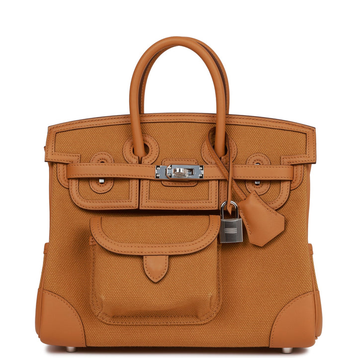 Top quality Hermes Birkin Cargo 25 Desert/Sesame Swift and Toile Canvas Palladium Hardware