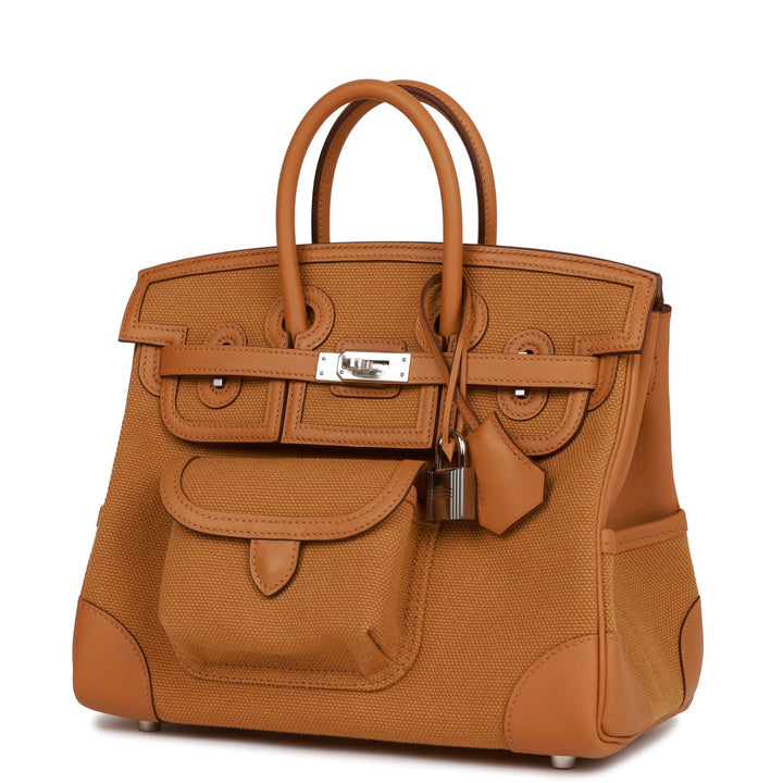 Top quality Hermes Birkin Cargo 25 Desert/Sesame Swift and Toile Canvas Palladium Hardware