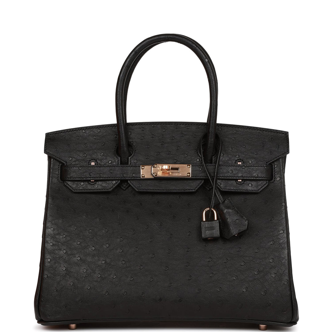 top quality Hermes Birkin 30 Black Ostrich Rose Gold Hardware
