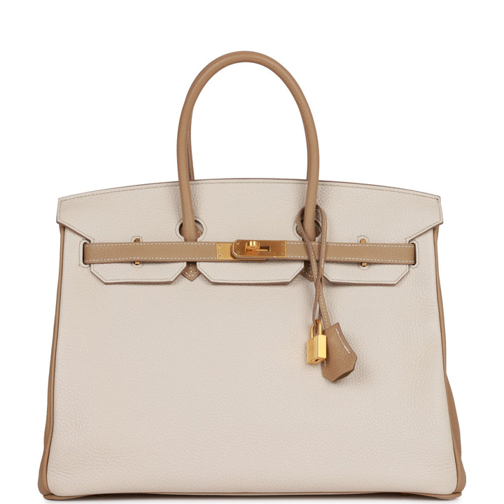 Pre-owned Hermes Special Order (HSS) Birkin 35 Craie and Trench Clemence Brushed Gold Hardware