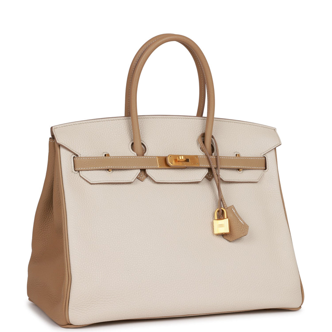 Pre-owned Hermes Special Order (HSS) Birkin 35 Craie and Trench Clemence Brushed Gold Hardware
