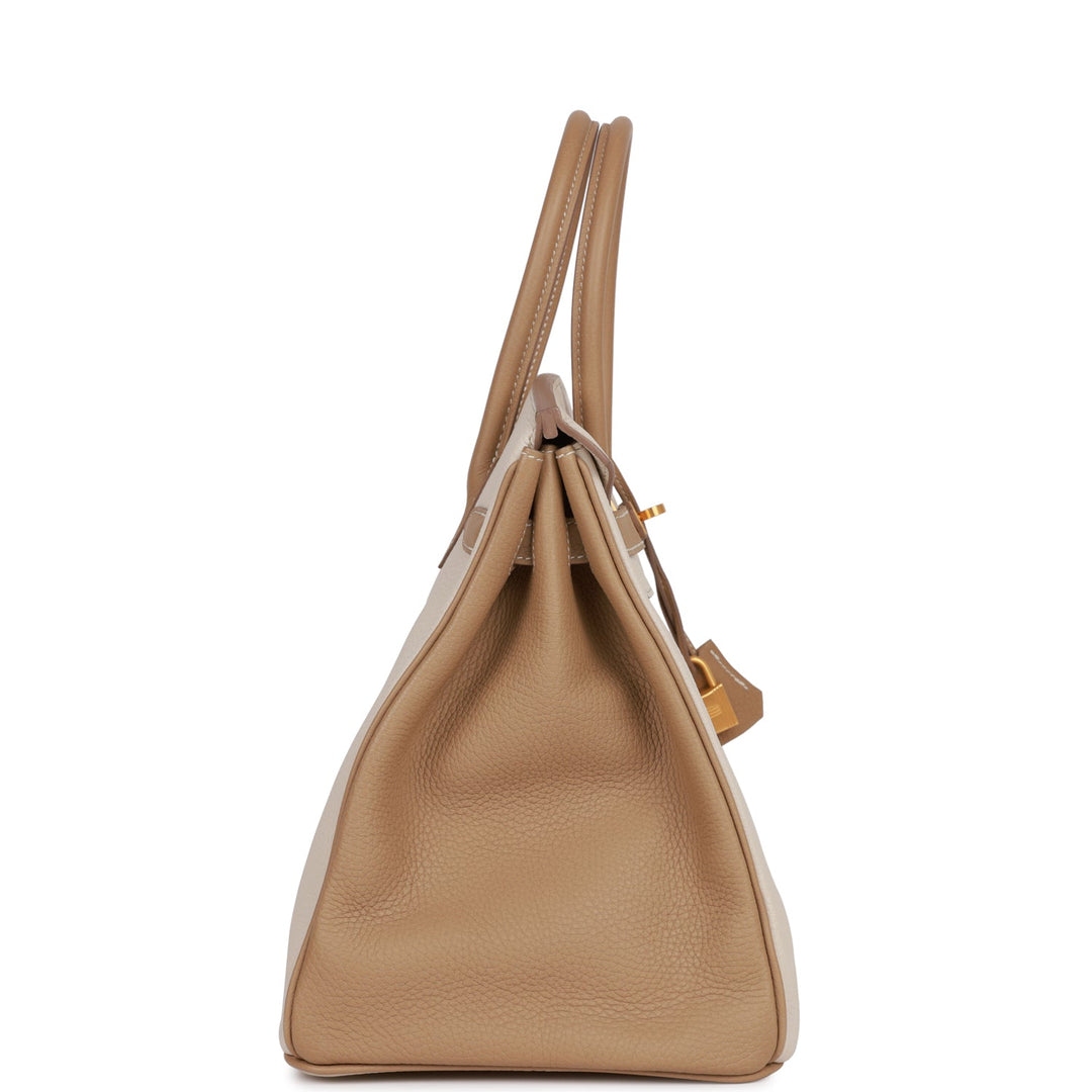 Pre-owned Hermes Special Order (HSS) Birkin 35 Craie and Trench Clemence Brushed Gold Hardware