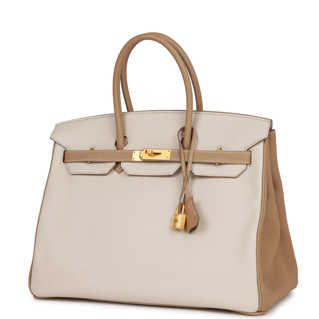 Pre-owned Hermes Special Order (HSS) Birkin 35 Craie and Trench Clemence Brushed Gold Hardware
