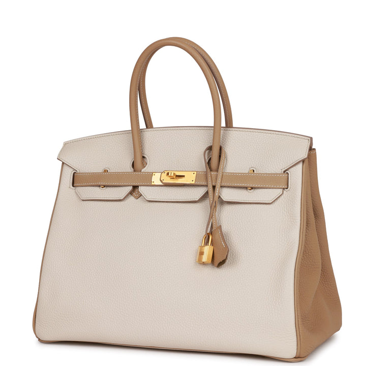 Pre-owned Hermes Special Order (HSS) Birkin 35 Craie and Trench Clemence Brushed Gold Hardware
