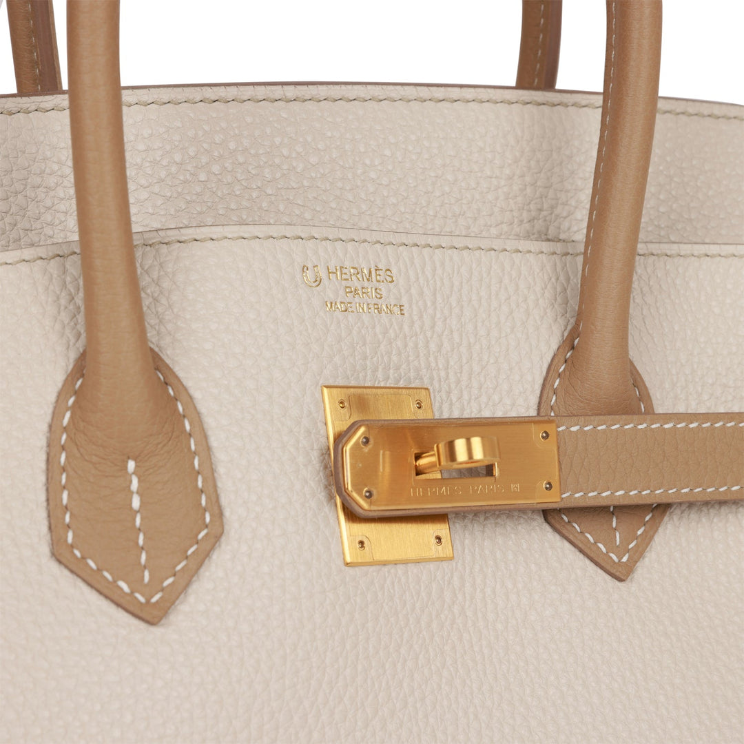Pre-owned Hermes Special Order (HSS) Birkin 35 Craie and Trench Clemence Brushed Gold Hardware