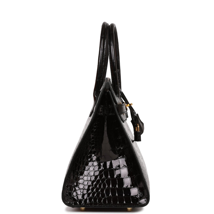 Hermes Birkin 30 Sellier Black Shiny Porosus Crocodile Gold Hardware