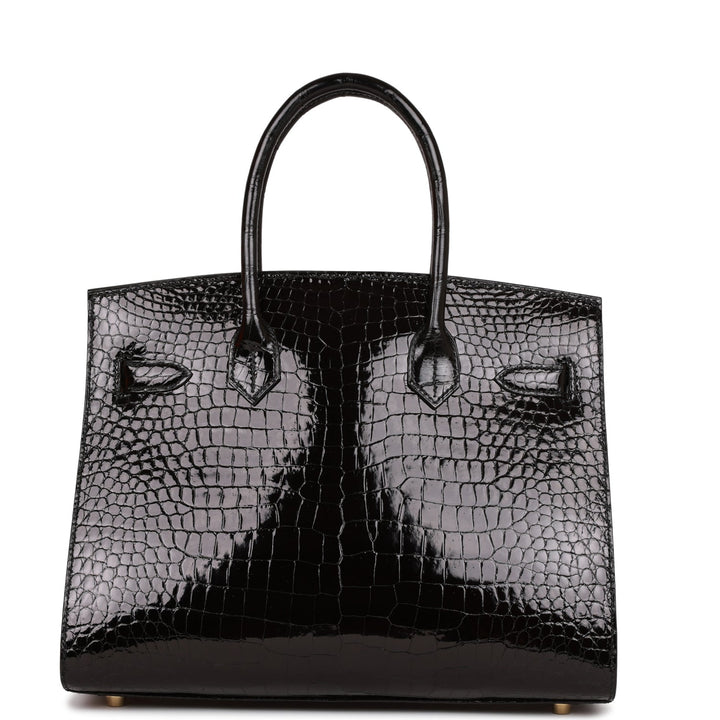 Hermes Birkin 30 Sellier Black Shiny Porosus Crocodile Gold Hardware