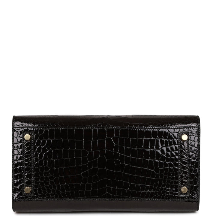 Hermes Birkin 30 Sellier Black Shiny Porosus Crocodile Gold Hardware