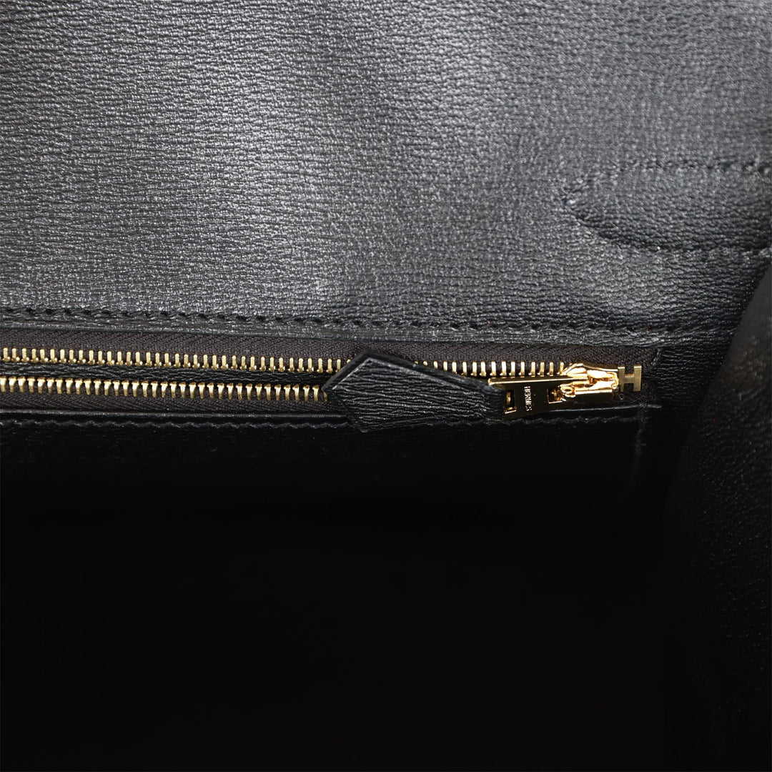 Hermes Birkin 30 Sellier Black Shiny Porosus Crocodile Gold Hardware