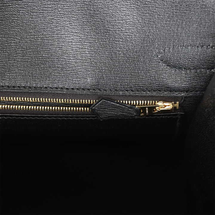 Hermes Birkin 30 Sellier Black Shiny Porosus Crocodile Gold Hardware