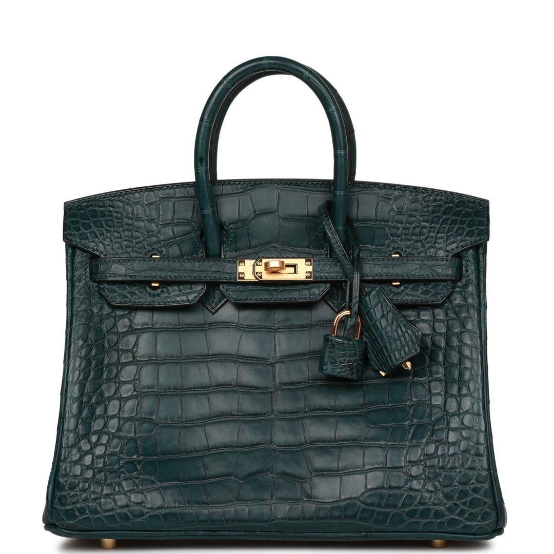 top quality Hermes Birkin 25 Vert Cypress Matte Alligator Gold Hardware