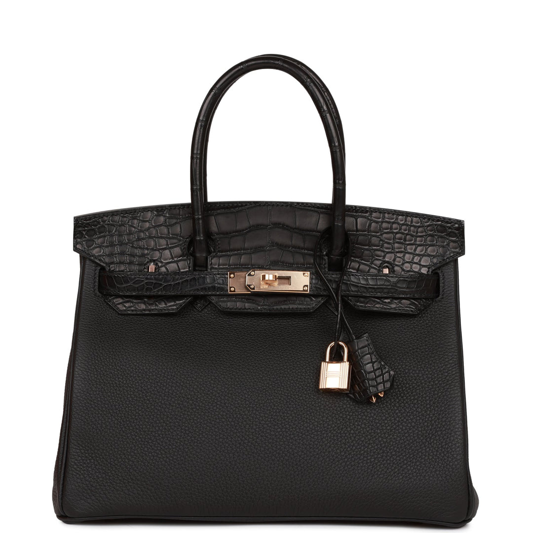 top quality Hermes Birkin 30 Black Matte Alligator and Togo Touch Rose Gold Hardware
