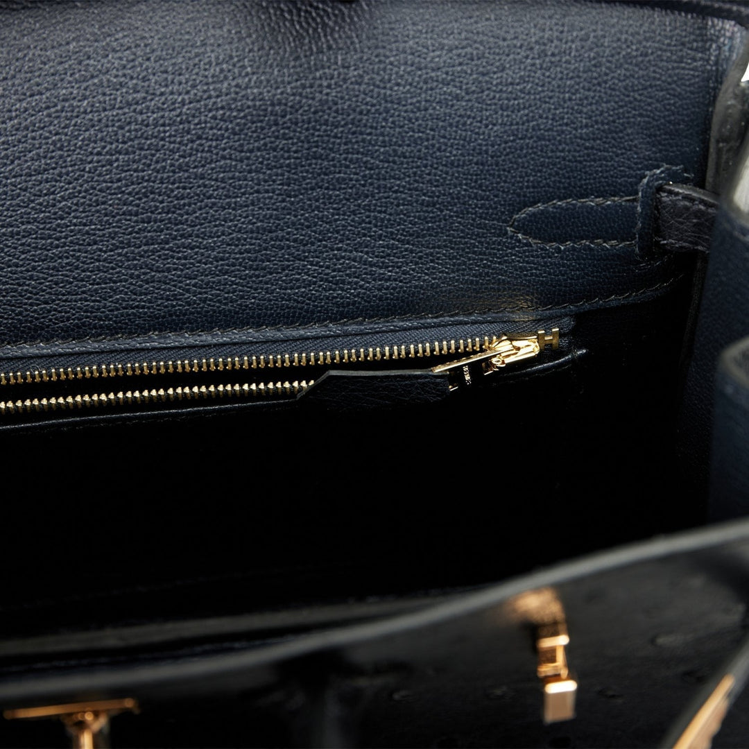 Hermes Birkin 25 Bleu Indigo Ostrich Rose Gold Hardware