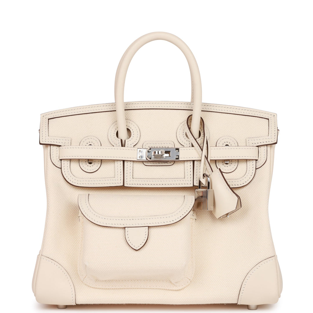 top quality Hermes Birkin Cargo 25 Nata Swift and Toile Canvas Palladium Hardware