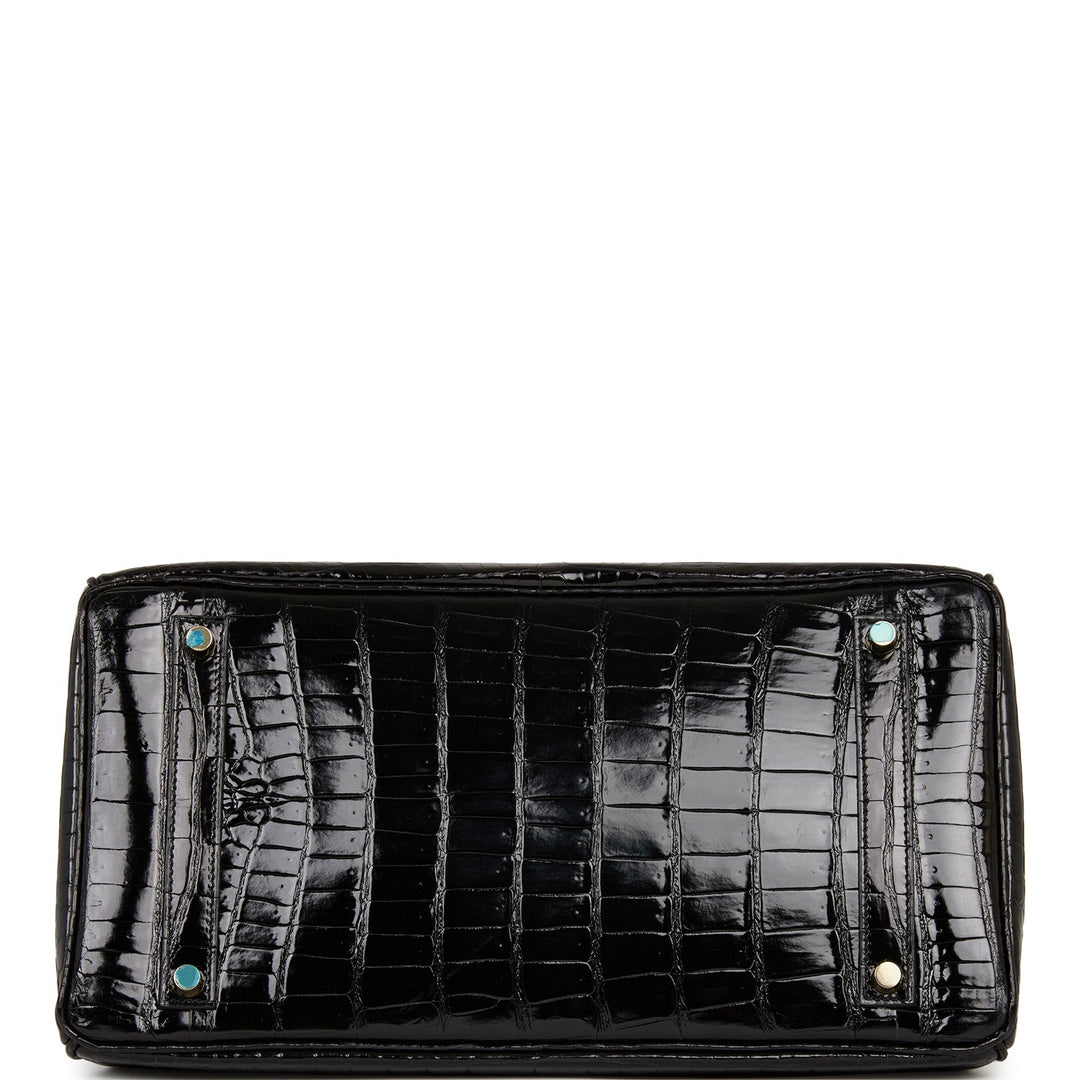 Hermes Birkin 35 Black Shiny Porosus Crocodile Gold Hardware