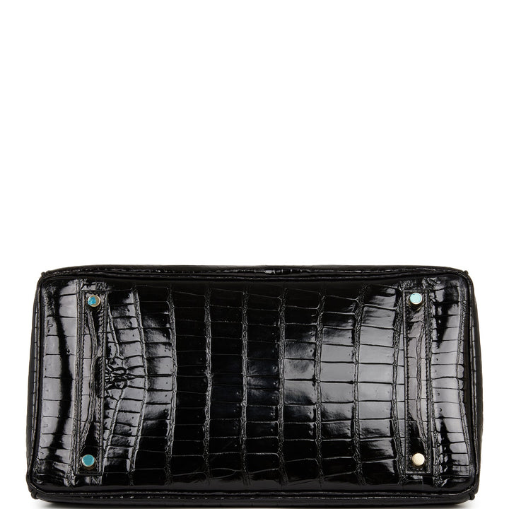Hermes Birkin 35 Black Shiny Porosus Crocodile Gold Hardware